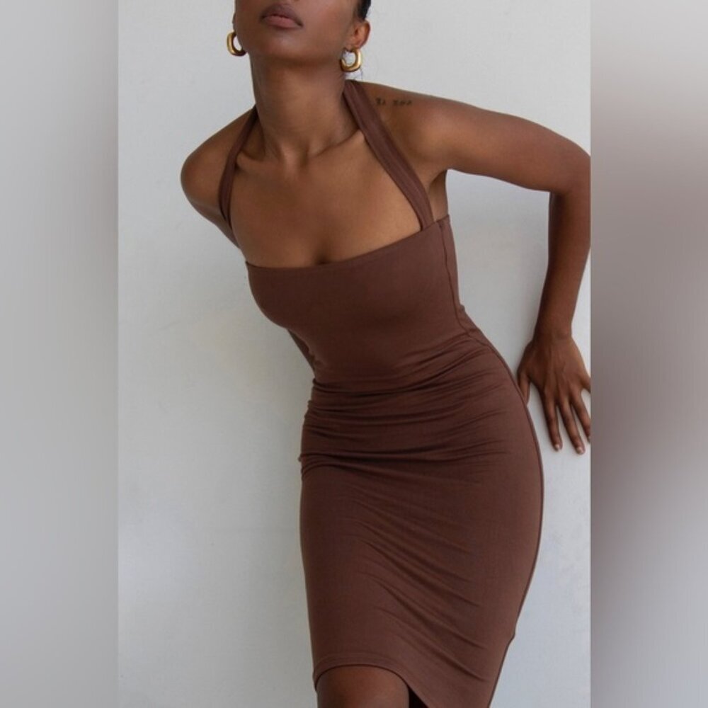 ❌❌SOLD❌❌ONA medium HALTERNECK bodycon super sexy DRESS in chocolate